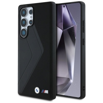 Kapak telefoni BMW Leather Oversized MagSafe, për Samsung Galaxy S25 Ultra, lëkurë natyrale, e zezë