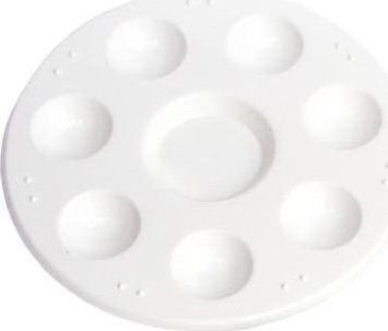 Paletë plastike rrethore për pikturë, 12 cm, 8 gropa, e bardhë