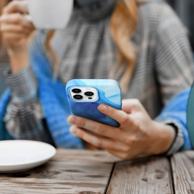 Maskë telefoni për iPhone 14 Plus, silikon lëkurë, MagSafe, blu me dizajn