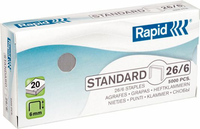 Kapëse letre Rapid 26x6 STD, 5000 copë, metalike, argjendi
