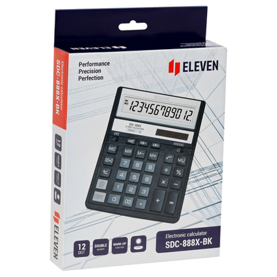 Kalkulator tavoline Eleven SDC-888XBK, 12 shifra, energji diellore dhe bateri, i zi