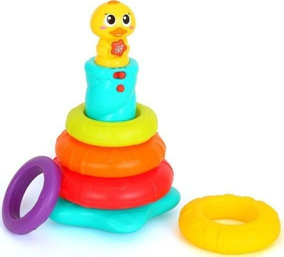 Lodër piramidë me unaza Rainbow Duck, muzikore, me drita, shumëngjyrëshe