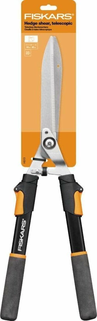 Gërshërë gardhi Fiskars Solid Telescopic, doreza teleskopike, kapje kundër rrëshqitjes, portokalli e zezë