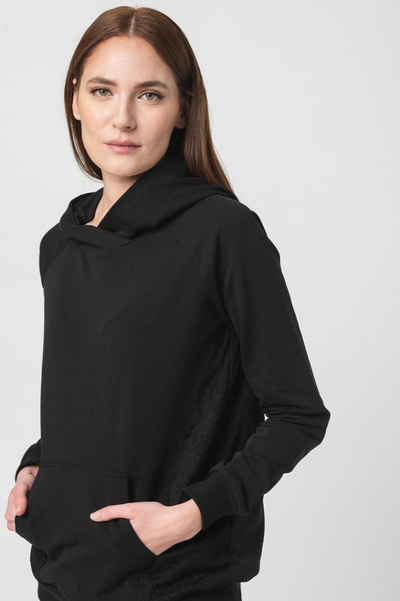 Bluzë me kapuç për femra Cotton Lace, pambuk, madhësia XS, e zezë