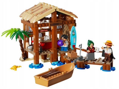 Set LEGO ONE PIECE Kasollja e Fshatit me Mullinj me Erë, skenë buzë detit, me varkë piratësh, shumëngjyrëshe