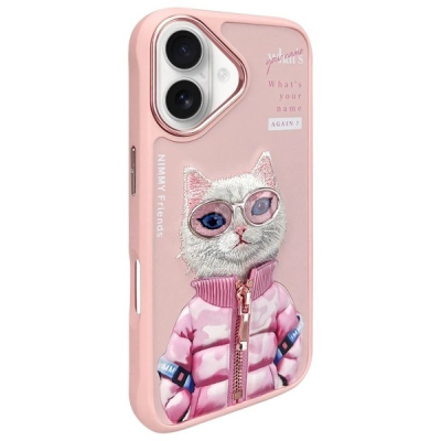 Futera telefoni Nimmy Cool &amp; Cute 2.0 Cat për iPhone 16 6.1", TPU PC, rozë