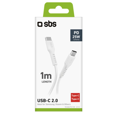 Kabllo USB-C SBS TECABLETCC10W, 25W, 1m, e bardhë