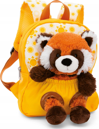 Çantë shpine për kalamaj Nici Travel Friends, me pelush red panda 25cm, e verdhë