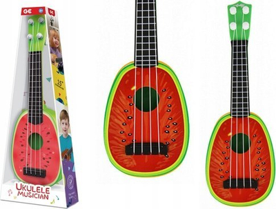 Ukulele lodër për kalamaj LEAN TOYS, plastik, 4 tela najloni, e kuqe jeshile