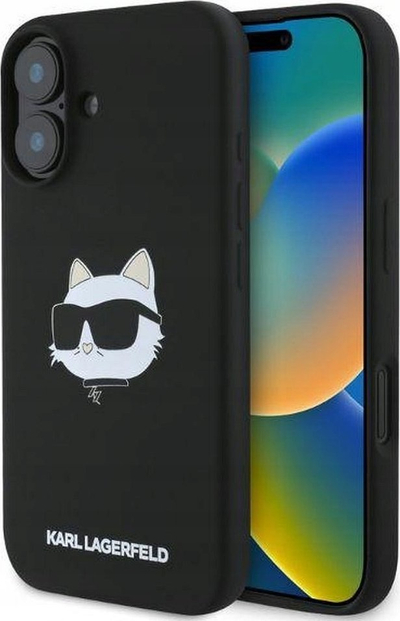 Mbulesë telefoni Karl Lagerfeld Choupette Head, silikon, për iPhone 16 Pro, e zezë