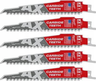 Tehe sharre reciproke Milwaukee AX me dhëmbë karbidi, 6", set 5 copë, të kuqe