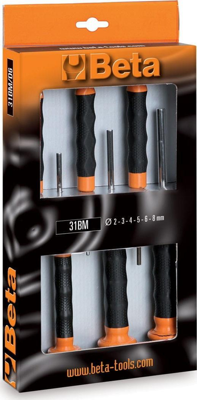 Set daltash cilindrike Beta 31BM/D6, 6 copë, Ø 2-8 mm, portokalli e zezë