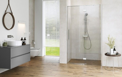 Derë dushi Cersanit CREA PIVOT, 120x200 cm, xham transparent, krom, djathtas