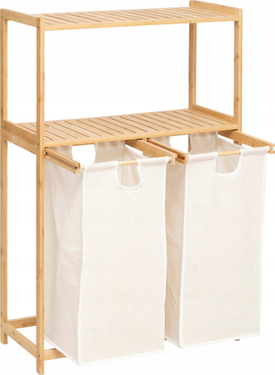 Raft buke Bamboo Tidy Box, 72 x 33 x 109 cm, 2 shporta, bezhë