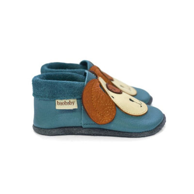 Papuçe fëmijësh Baobaby Buddy, lëkurë natyrale, madhësia XL, blu