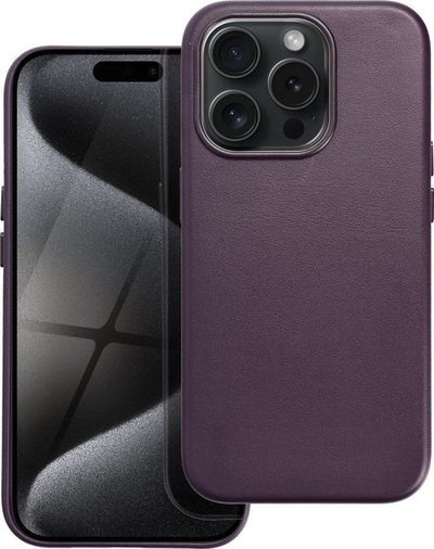 Futrollë telefoni OEM LEATHER MAG COVER për iPhone 15 Pro, lëkurë, MagSafe, vjollcë e errët