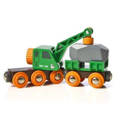 Vagon lodër BRIO World 33698 Clever Crane, me vinç magnetik, dru FSC, portokalli jeshile