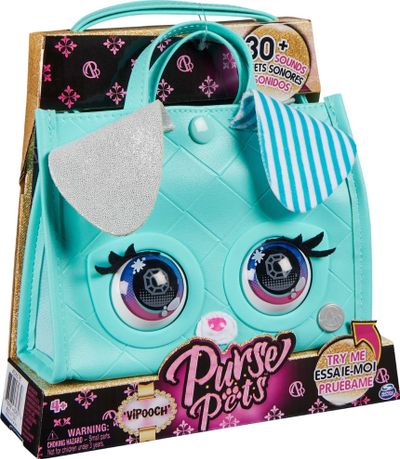 Çantë lodër Purse Pets VIPooch Puppy Tote, interaktive, 30 tinguj, ngjyrë turkeze