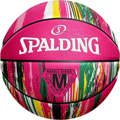 Top basketbolli Spalding Marble 84400Z, gomë e fortë, për çdo lloj fushe, rozë me shumë ngjyra