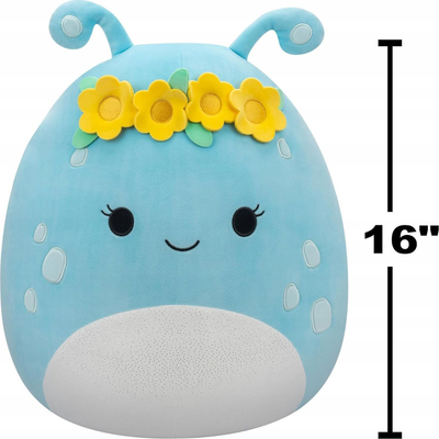 Lodër pelushi Squishmallows Natnat, 16", alien blu pastel, me kurorë me lule