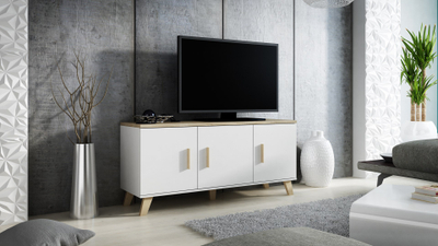 Kredencë TV Cama LOTTA 150 3D, 150cm, 3 dyer, e bardhë sonoma oak