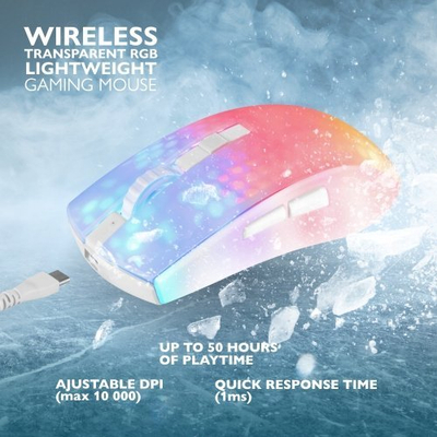 Maus gaming DELTACO GAMING WM89, wireless, 10000DPI, i bardhë transparent