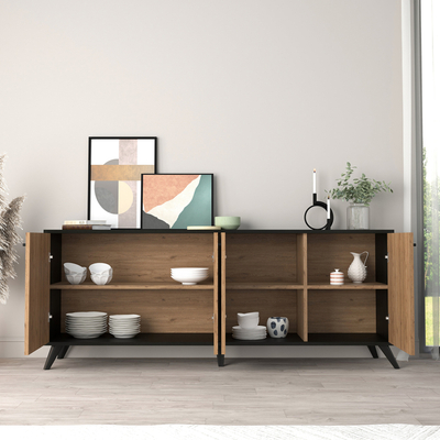 Buffet Kruden HM9446.11, melaminë, 180x40x78.6cm, i zi natyral