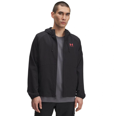 Xhaketë sportive Under Armour Vibe Woven për burra, me kapuç, që s’e merr kollaj uji, e zezë