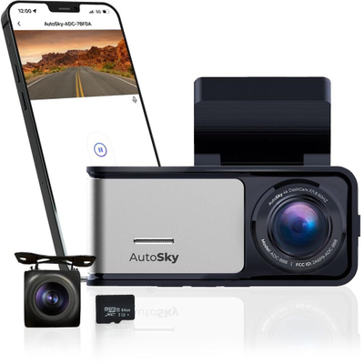 Kamerë sigurie për veturë AutoSky 4K Dash Cam Pro ADC888, front 4K dhe rear 1080P, WiFi dhe GPS, e zezë