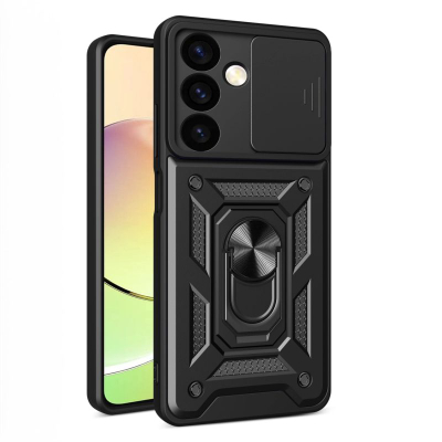 Futrollë Hybrid Armor Camshield për Samsung Galaxy S24 Plus, me kapak kamere, me unazë mbajtëse, e zezë