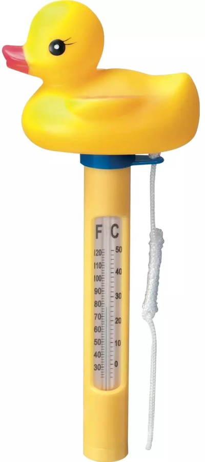 Termometër uji për pishinë Swim &amp; Fun Pool Thermometer Duck, me litar, në formë rosaku të verdhë