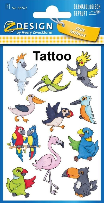 Tatuazhe për kalamaj Z-Design Avery Zweckform, me zogj tropikalë, plot ngjyra