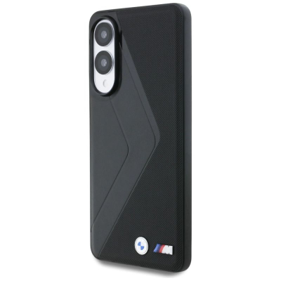 Mbrojtëse telefoni BMW Leather Oversized Stripes MagSafe për Samsung Galaxy S25 Edge, lëkurë, me MagSafe, e zezë