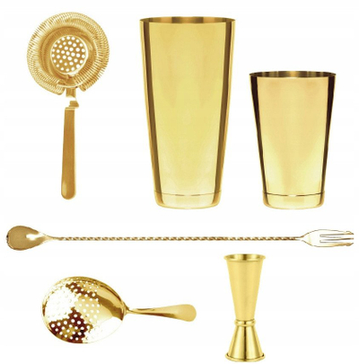 Set barmeni Golden Bartender, çelik inox 18/10, 5 pjesë, ngjyrë ari