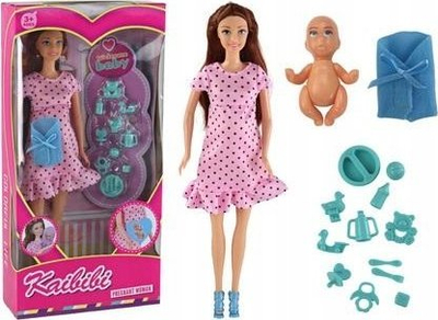 Kukull Leantoys Pregnant Doll, fustan rozë, me aksesorë