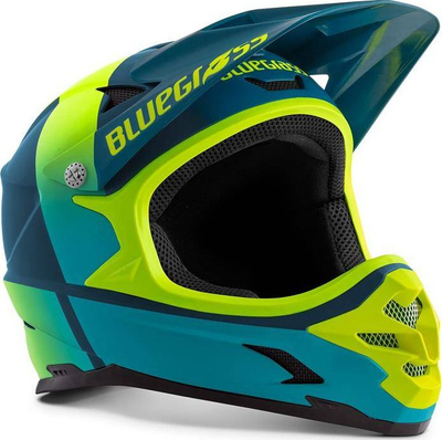 Kaskë BMX MTB Bluegrass Intox, L, ngjyra Petrol Blue me të verdhë fluo