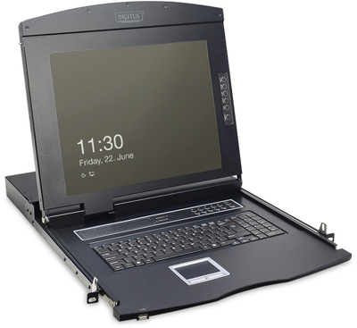 Konsolë KVM Digitus 17", 1 port VGA, tastierë turke, e zezë