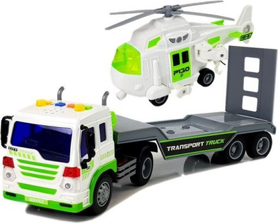 Kamion lodër Leantoys Battery Powered Transporter 1:16, me helikopter, shumëngjyrësh