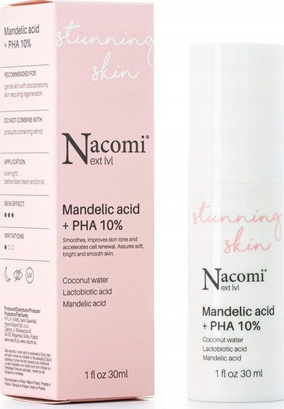 Serum fytyre Nacomi Next Level Mandelic Acid + PHA 10%, për pastrim dhe eksfolim, 30 ml