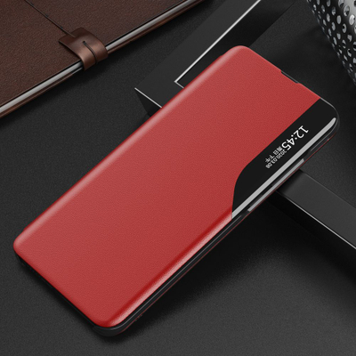 Mbulesë telefoni Hurtel Eco Leather View Case për Samsung Galaxy A22 4G, me këmbë mbajtëse, e kuqe