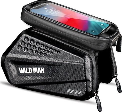 Торба за велосипед WildMan ES6 XXL, со држач за паметен телефон, водоотпорна, црна