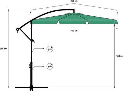 Çadër kopshti Garden Parasol With Side Boom, diametër 3m, çelik, palosëse, bezhë