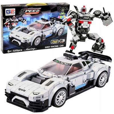 Lodra ndertimi Great Friends Speed Racing Car Robot 2in1, 320 copë, për fëmijë 6+, gri