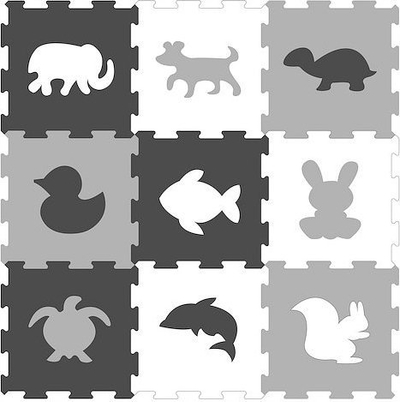Tapet puzzle prej shkumë Smily Play, 9 pjesë, motive kafshësh, ngjyra neutrale