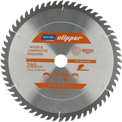 Кружно сечило NORTON Clipper WF.280.30.Z60.1, 280mm, 60T за дрво и композити, сребрено