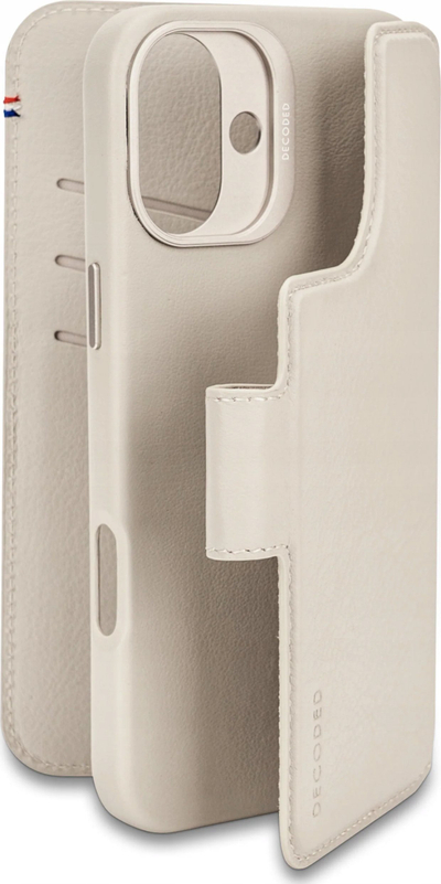 Portofol telefoni Decoded Leather Detachable Wallet për iPhone 16, lëkurë, ngjyrë clay