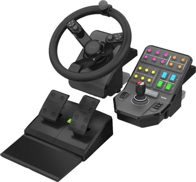 Timon lojërash Logitech G Saitek Farm Sim Controller, set timoni me pedale dhe panel anësor, i zi