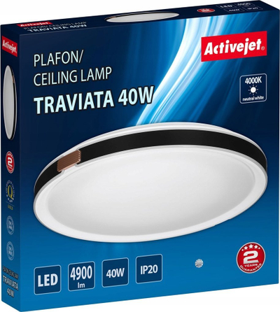 Plafonier tavani LED Activejet AJE-TRAVIATA, 40W, rrumbullake, e bardhë me brez të zi