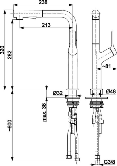 Rubinet kuzhine KFA Duero Design 6623-220-81, me dush tërheqës, i zi mat