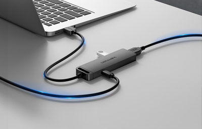 HUB USB Vention me 4 porta USB 3.0, me rrymë më vete, kabllo 1m, i zi